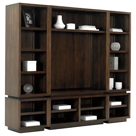 Three Piece Entertainment Wall Unit with Adjustable Shelving and Wire Management